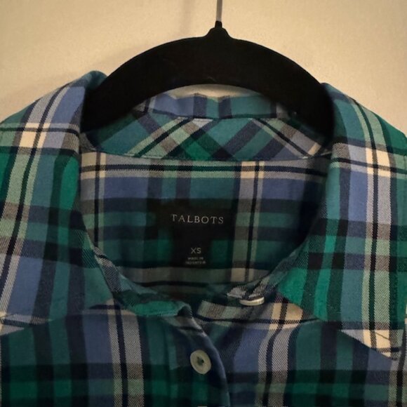 Talbots Blue & Green Plaid Button Front Shirt Size XS - Picture 3 of 4